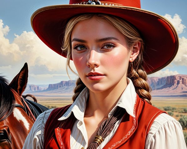 Young Woman in Cowboy Hat in Desert Landscape