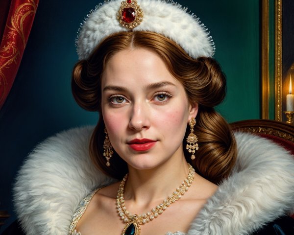 Elegant Portrait of a Woman with Vintage Curls and Jewelry