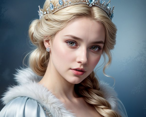 Young woman in blue gown with sparkling crown