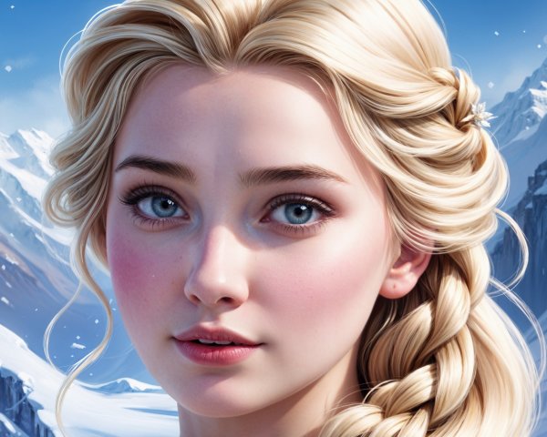 Close-up of Young Woman with Blonde Hair in Winter Landscape