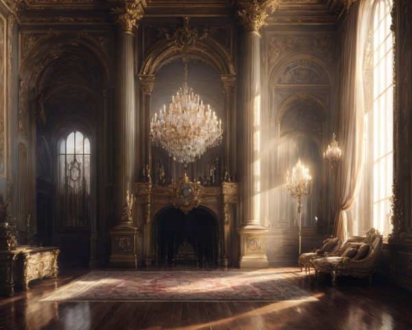 Opulent Baroque Room with Grand Chandelier and Decor