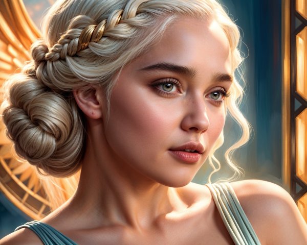 Young woman with braided updo in serene setting