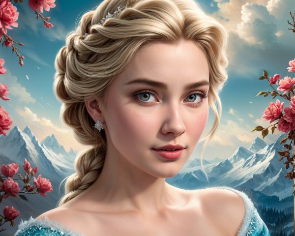 Young woman with braided blonde hair in mountain scene