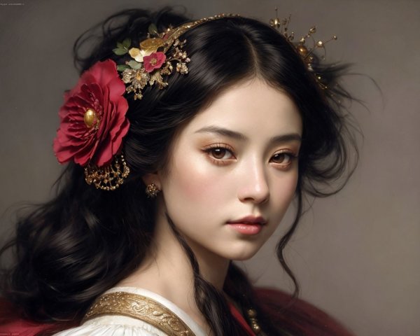 Portrait of a woman with floral hair adornment