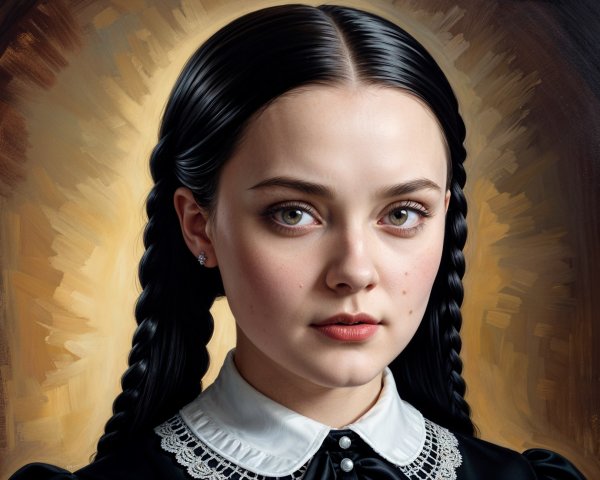 Young girl in black dress with captivating gaze