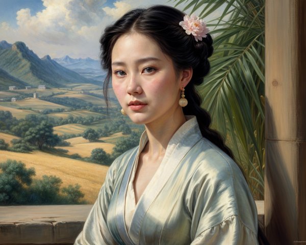 Serene Portrait of Young Woman in Traditional Attire