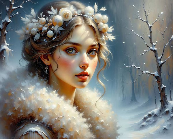 Ethereal Woman in Winter Wonderland with Fluffy Coat