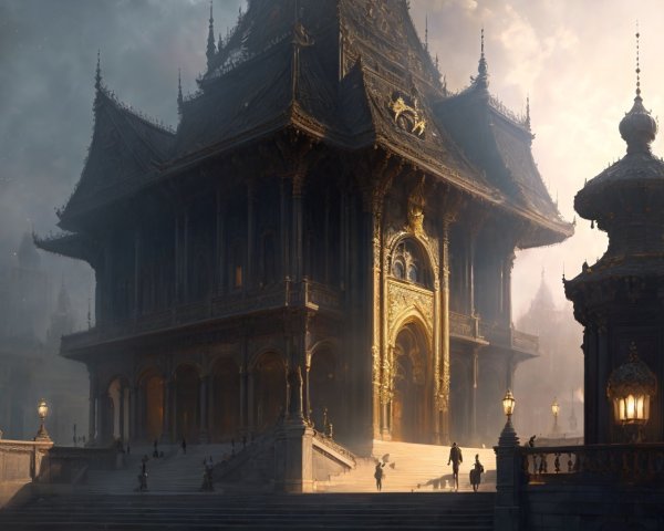 Ornate mystical temple with golden embellishments