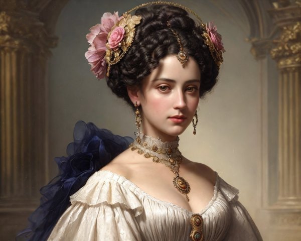 Elegant Portrait of a Young Woman in Lace Dress