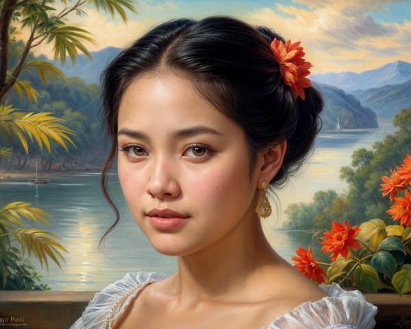 Young woman in traditional attire with serene expression