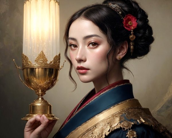 Elegant Woman in Traditional Asian Attire and Jewelry