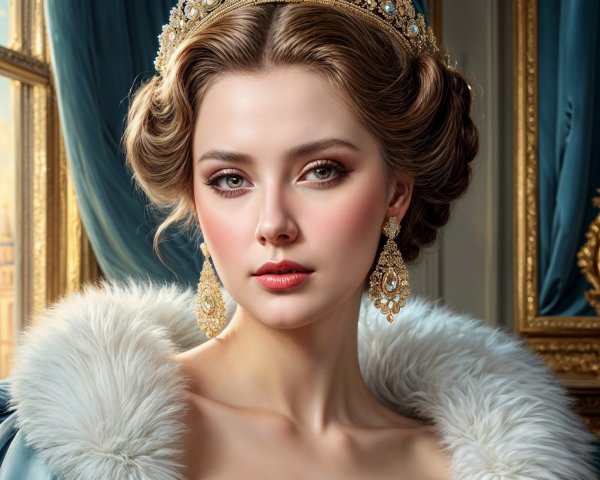 Young Woman in Luxurious Attire and Regal Setting