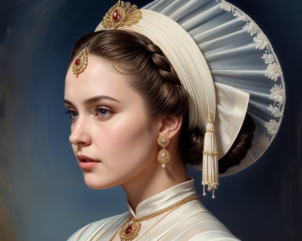 Elegant Historical-Inspired Outfit with Intricate Details