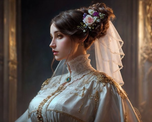 Elegant Vintage Bridal Gown with Floral Adornments