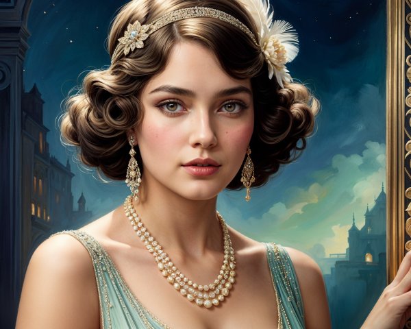 Glamorous Woman in Light Blue Gown with Elegant Bob