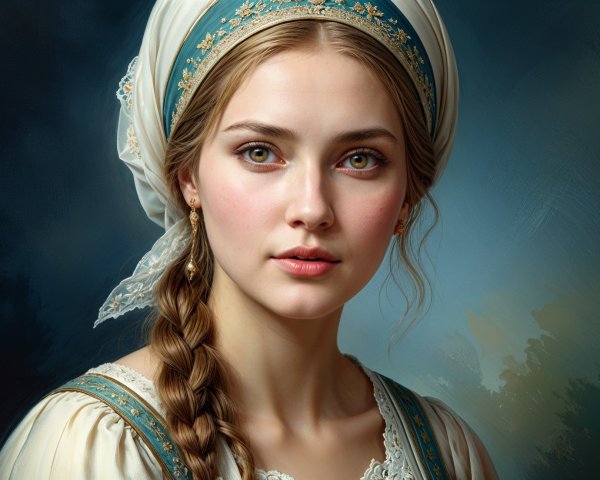 Young woman with green eyes in traditional dress