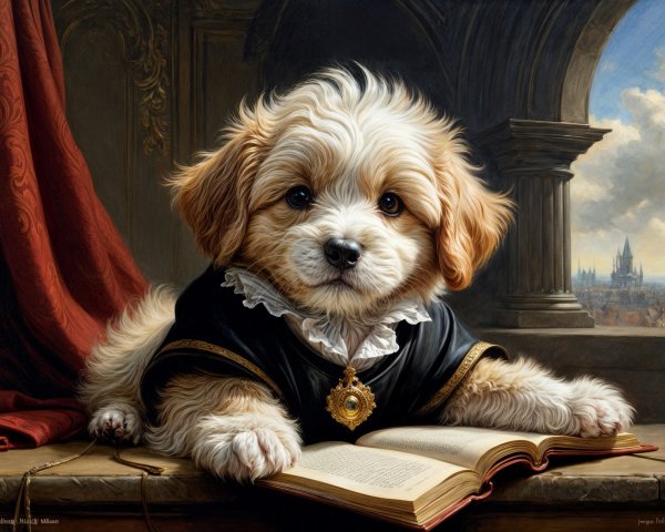 Charming Puppy in Historical Outfit by a Window