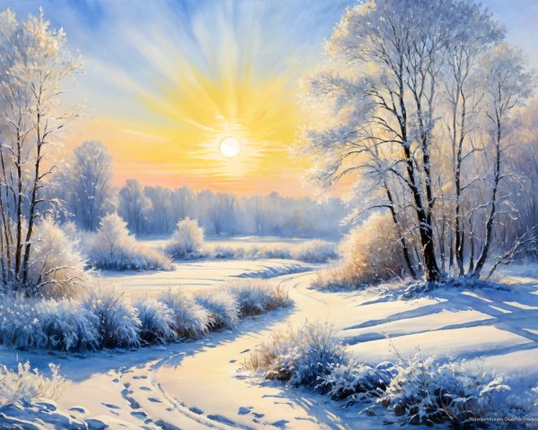 Serene Winter Landscape with Snowy Path and River