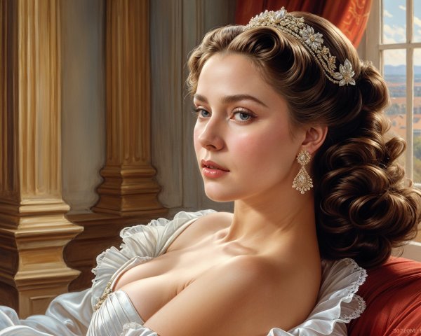 Elegant Woman in Off-the-Shoulder Gown with Tiara