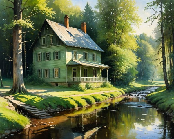 Charming Green Wooden House in Serene Natural Setting