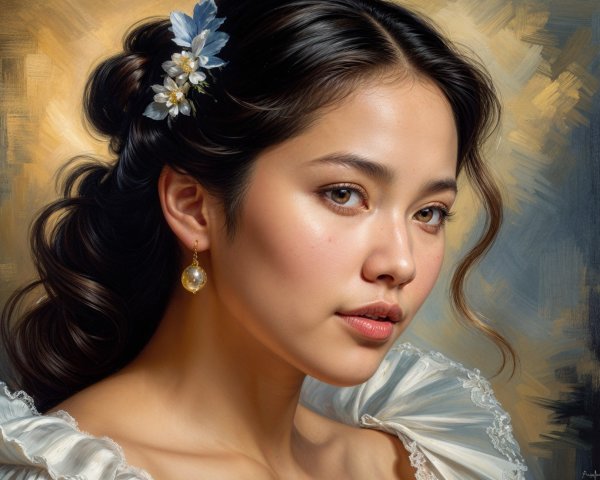 Thoughtful portrait of a young woman in elegant attire