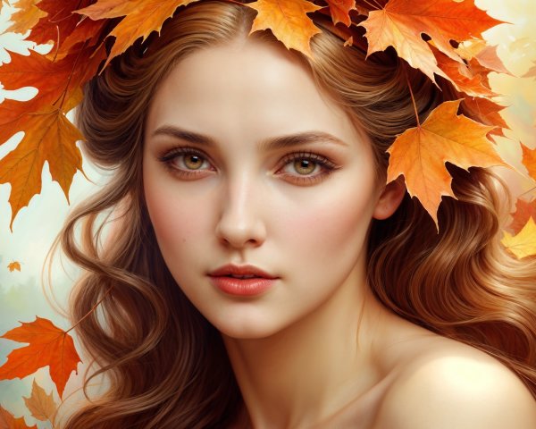 Portrait of a Young Woman with Autumn Leaves