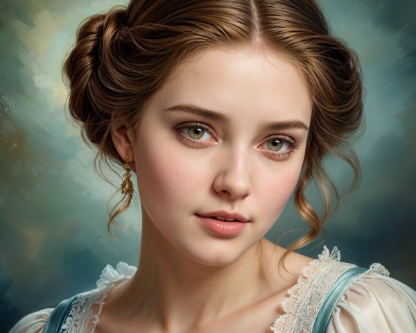 Young Woman with Green Eyes and Vintage Outfit