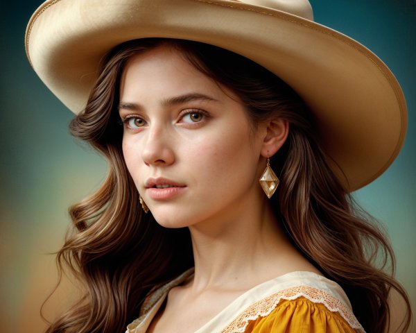 Portrait of a Young Woman in Vintage Yellow Dress