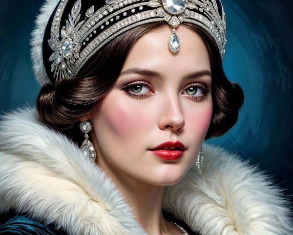 Portrait of a Young Woman in Luxurious Fur and Tiara