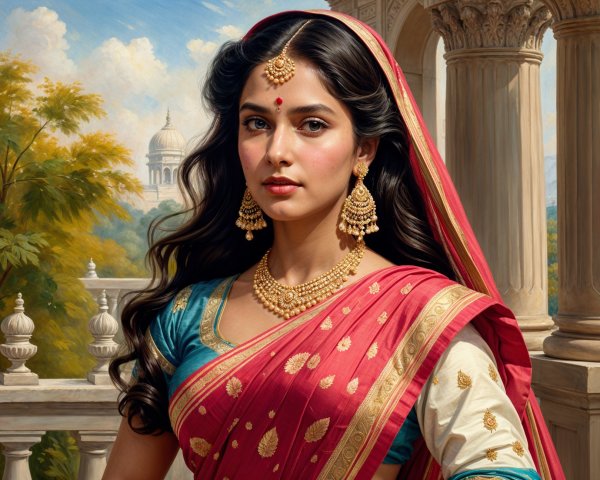 Portrait of a Woman in Traditional Indian Saree
