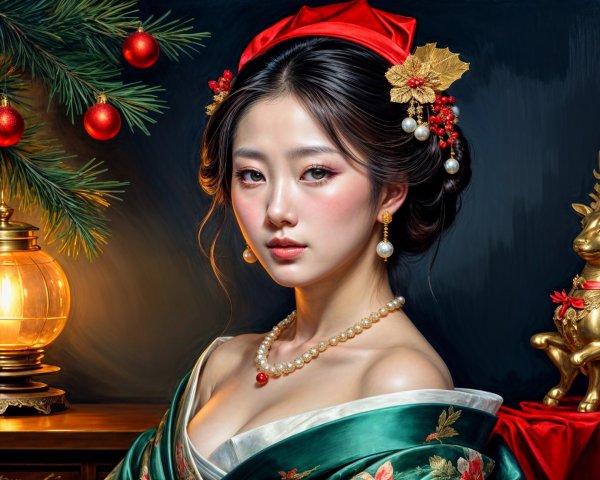 Portrait of a Young Woman in Elegant Green Gown