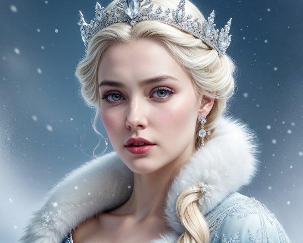 Regal Queen in Icy Blue Gown with Snowflakes