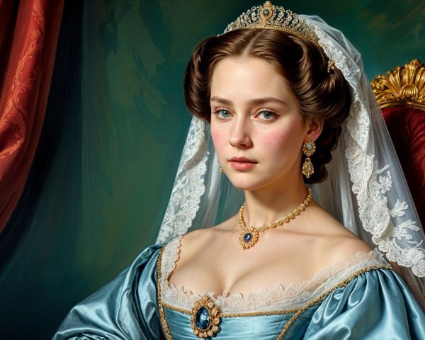 Elegant young woman in lavish blue gown and tiara