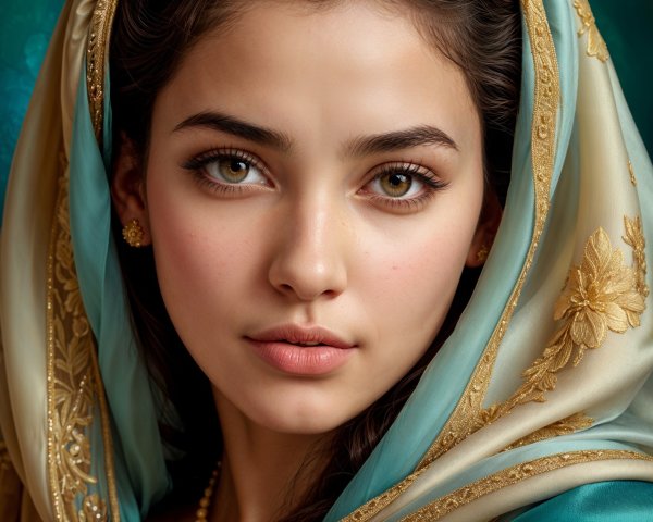 Portrait of a Young Woman with Green Eyes and Shawl