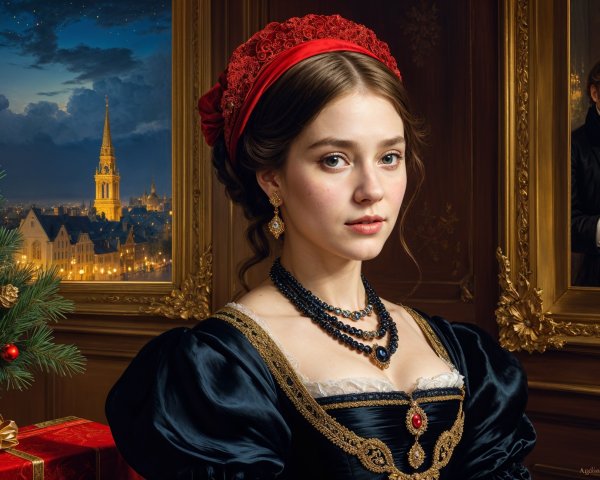 Elegant Portrait of Woman in Historical Black Gown