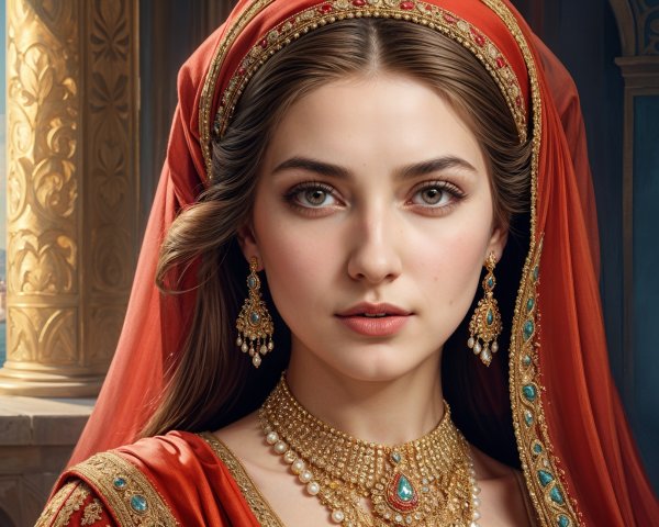 Young Woman in Vibrant Traditional Attire and Jewelry