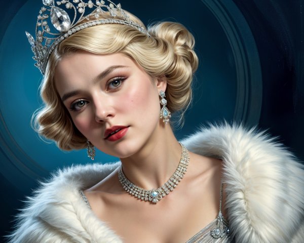 Elegant Young Woman in Glamorous Attire and Tiara