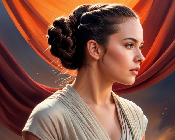 Close-up of a young woman with braided bun hairstyle