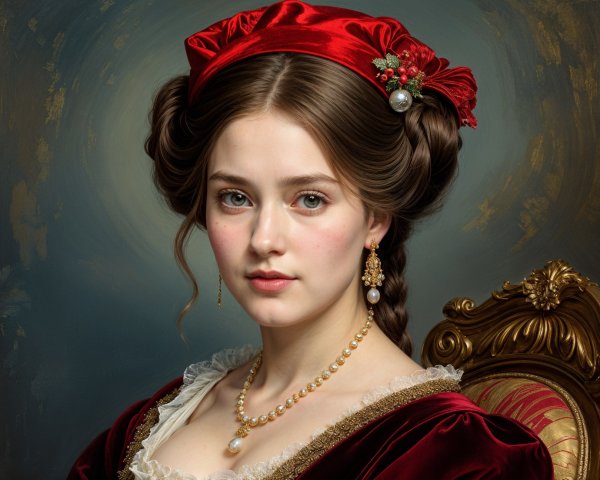 Historical Portrait of a Woman in Red Dress
