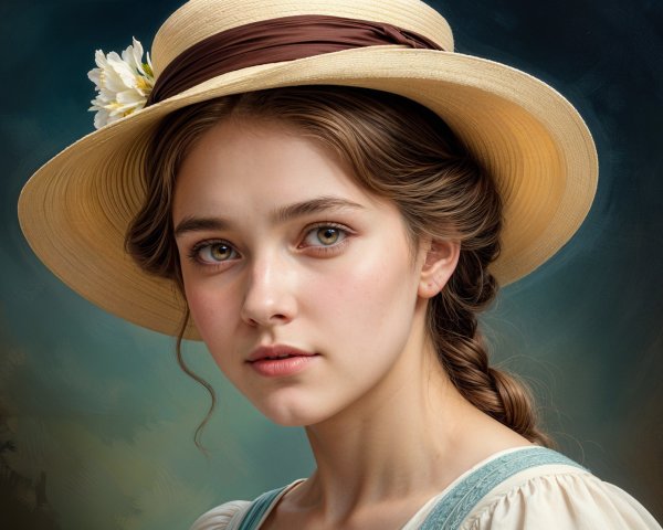 Portrait of a Woman in Light Dress and Straw Hat
