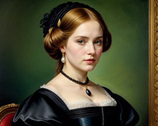 Portrait of a Young Woman in Black Dress and Lace Collar