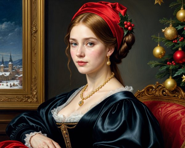 Portrait of a Young Woman in Festive Winter Scene