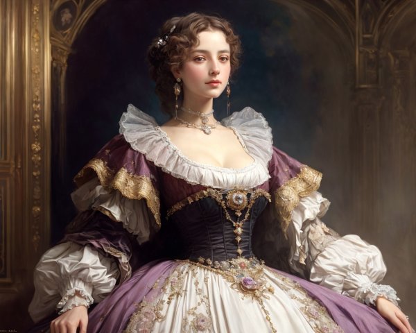 Regal Woman in Elegant Historical Dress and Jewelry