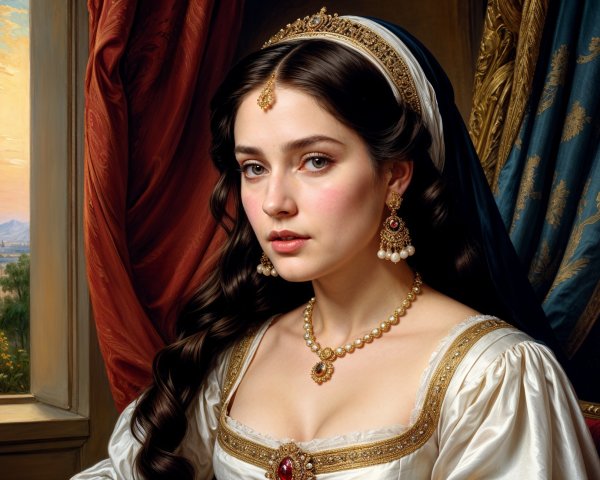 Historical Portrait of a Young Woman in Elegant Attire