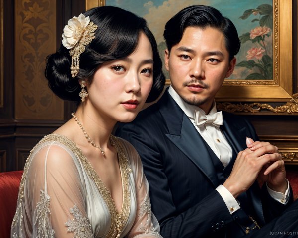 Elegantly Dressed Couple in Lavish Interior Setting