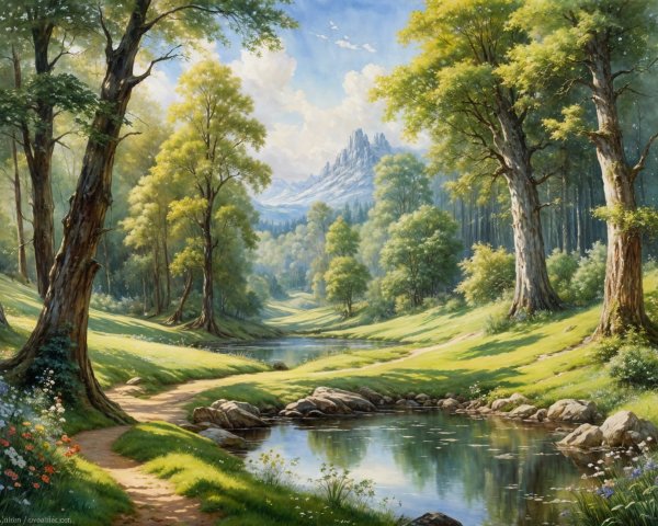 Serene Landscape with Green Valley and Mountains