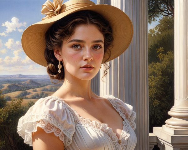 Young Woman in White Dress in Sunlit Outdoor Setting