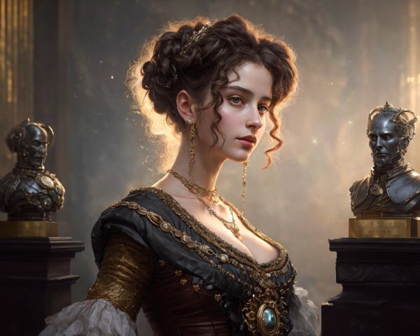 Portrait of a Woman in Ornate Historical Gown