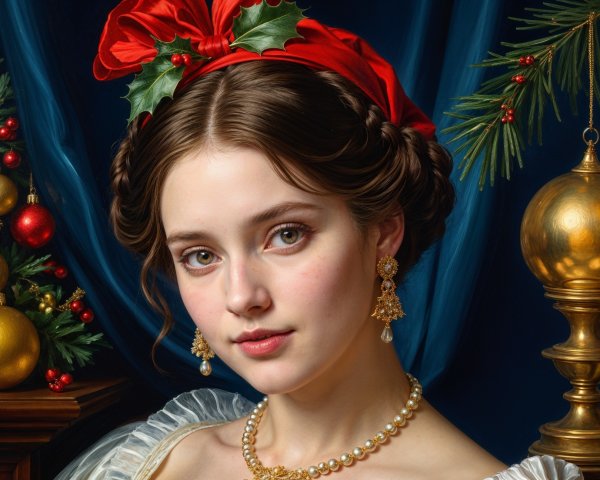 Portrait of a Young Woman in Festive Holiday Setting