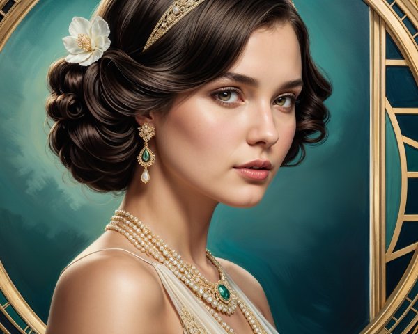 Young woman with dark hair and elegant accessories